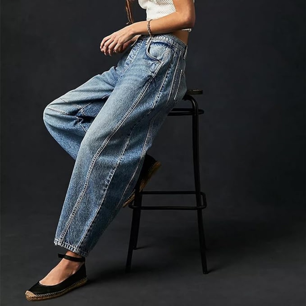 Faretumiya Wide Leg Baggy Jeans Denim Pants Y2K Barrel Medium Free People Dupe